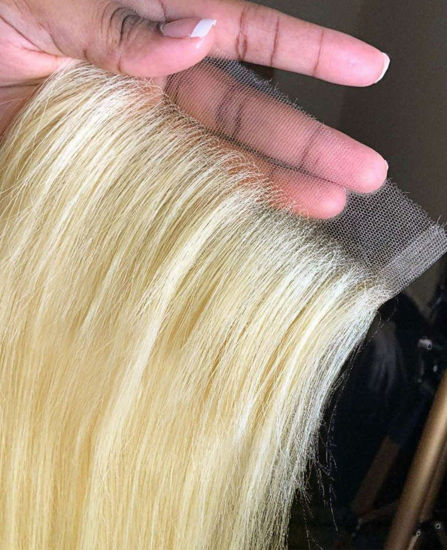 Picture of BEEOS 6x6 SKINLIKE Real HD Lace Closure Only, 613 Blonde 0.10mm Ultra-thin Melted Lace Pre Plucked Hairline Invisible Lace Closure Piece Silky Straight 18 Inch