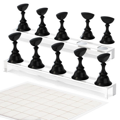 Picture of Nail Stand Acrylic Nail Art Display Stand Magnetic Nail Tips Practice Holder 54 Pcs Reusable Adhesive Putty for DIY Painting Nails Stand kit (Black)