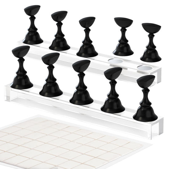 Picture of Nail Stand Acrylic Nail Art Display Stand Magnetic Nail Tips Practice Holder 54 Pcs Reusable Adhesive Putty for DIY Painting Nails Stand kit (Black)