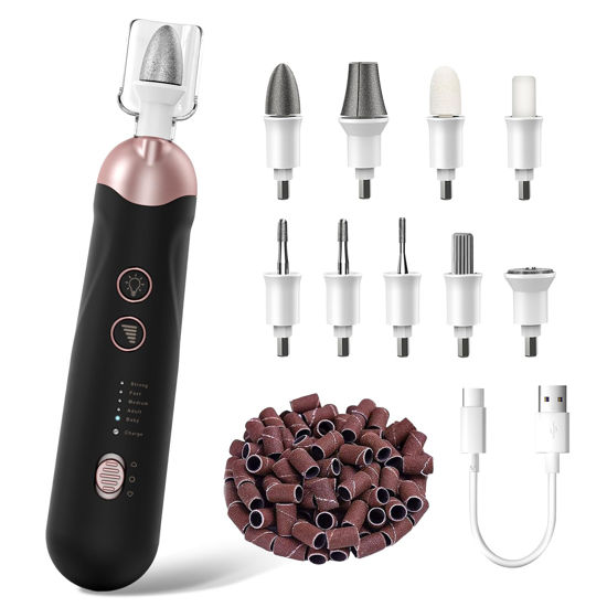 Picture of Professional Manicure Pedicure Kit, Cordless Electric Nail File Set, Rechargeable Pedicure Tools for feet, 5 Speeds Hand Foot Care Nail Drill for Thick Nail Toenail Cuticle Women Men Baby Pets