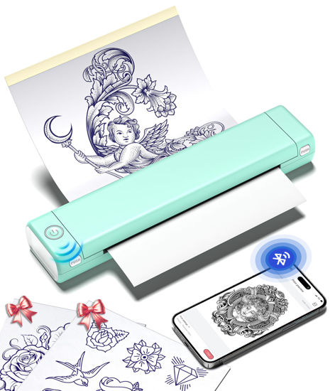 Picture of Phomemo M08F Wireless Tattoo Transfer Stencil Printer, Tattoo Transfer Thermal Copier Machine with 10pcs Free Transfer Paper, Tattoo Printer Kit for Tattoo Artists, Compatible with Smartphone & PC
