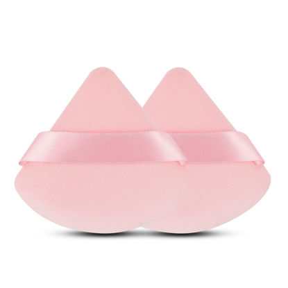 Picture of 2 Pcs EVAOUXIU Triangle Powder Puff for Face Powder, Soft Plush Setting Powder Puff, Velour Cosmetic Foundation Blender Sponge Beauty Makeup Tools (Pink)