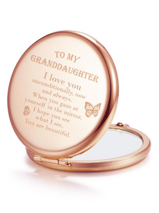 Picture of Getinbulk Gifts to Granddaughter, Personalized Compact Pocket Mirror, Unique Small Christmas Stocking Stuffers Gift for Her from Grandparents on Birthday Graduation (Rose Gold)