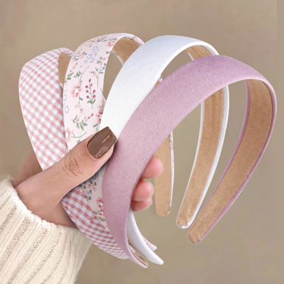 Picture of Headbands for Women Trendy Pink Headbands for Women’s Hair Non Slip 1 inch Wide Cute Headbands for Girls, Floral Thick Head Bands Elastic Hair Bands for Women Hair Fashion Hair Accessories 4PCS