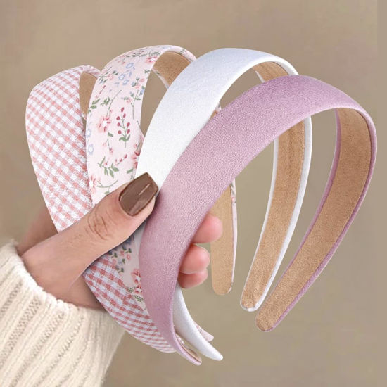 Picture of Headbands for Women Trendy Pink Headbands for Women’s Hair Non Slip 1 inch Wide Cute Headbands for Girls, Floral Thick Head Bands Elastic Hair Bands for Women Hair Fashion Hair Accessories 4PCS