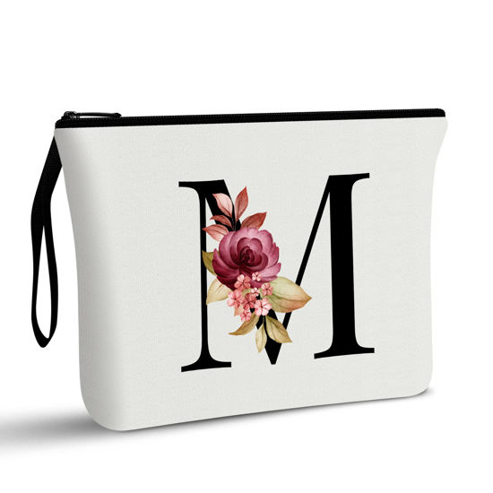 Picture of Vavabox A-Z Personalized Makeup Bag,Birthday Gifts for Women Mom,Gifts for Best Friend,Bride Bridesmaid Cosmetic bag (M, White)