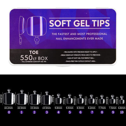 Picture of Cycullinyt Toe Nail Tips, Full Cover Clear Soft Gel Tips, Toe False Nail Tips for Acrylic Nails Extension with Box, 550PCS, 11 Sizes(Style 15)
