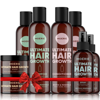 Picture of Moerie Hair Care Set - Shampoo, Conditioner, Hair Mask and Spray Mega Pack - Volumizing, Softening, Thickening for Longer, Thicker, Fuller Hair - Paraben & Silicone Free - 8 items