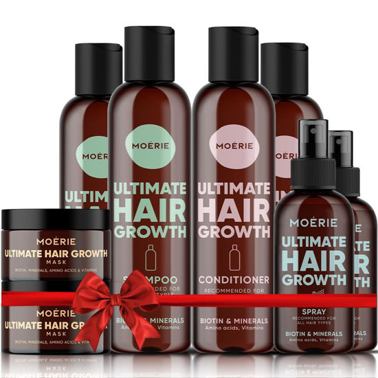 Picture of Moerie Hair Care Set - Shampoo, Conditioner, Hair Mask and Spray Mega Pack - Volumizing, Softening, Thickening for Longer, Thicker, Fuller Hair - Paraben & Silicone Free - 8 items