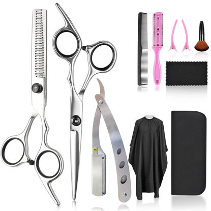 Picture of Hair Scissors Thinning Shears for Hair Cutting, Fcysy Professional 11 Pcs Hair Cutting Tools Baber Scissors Blend Shears Straight Edge Razor, Hair Trimming kit Haircut Scissors Set Salon Supplies