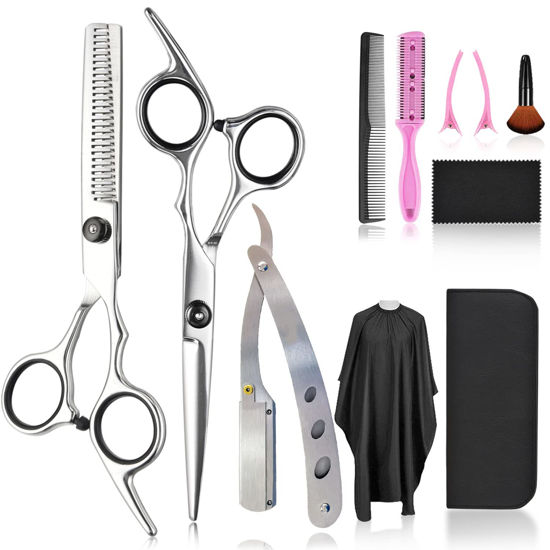 Picture of Hair Scissors Thinning Shears for Hair Cutting, Fcysy Professional 11 Pcs Hair Cutting Tools Baber Scissors Blend Shears Straight Edge Razor, Hair Trimming kit Haircut Scissors Set Salon Supplies