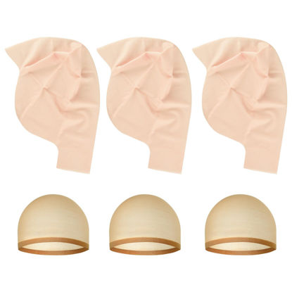 Picture of NACHLYNN 2/4/6/ Pcs Halloween Bald Cap for Adult Makeup Latex Bald Caps Nylon Bald Wig Cap Costume for Halloween Party Men (Classic, 6)