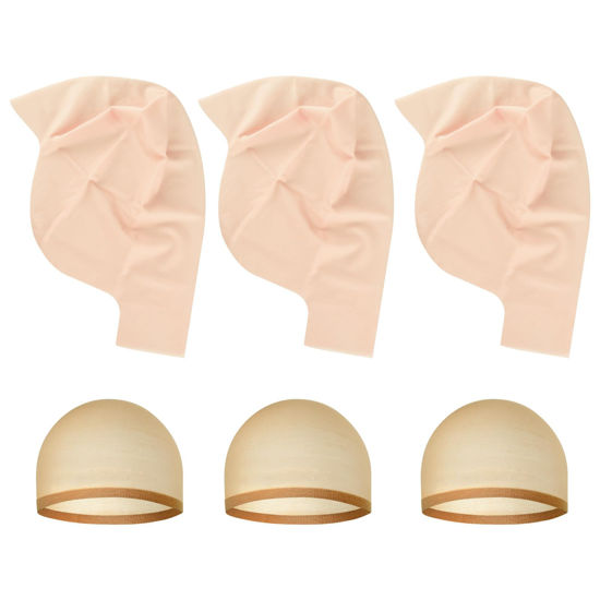 Picture of NACHLYNN 2/4/6/ Pcs Halloween Bald Cap for Adult Makeup Latex Bald Caps Nylon Bald Wig Cap Costume for Halloween Party Men (Classic, 6)