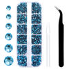 Picture of 3792 Pcs Malachite Blue Flatback Rhinestones Set for Nail, Art, Crafts, Makeup, Tumblers Glitter Round with Tweezers and Picking Pen(SS6~SS20)