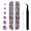 Picture of 3792 Pcs Champagne Vitrail Flatback Rhinestones Set for Nail, Art, Crafts, Makeup, Tumblers Glitter Round with Tweezers and Picking Pen(SS6~SS20)