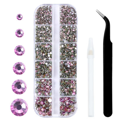 Picture of 3792 Pcs Champagne Vitrail Flatback Rhinestones Set for Nail, Art, Crafts, Makeup, Tumblers Glitter Round with Tweezers and Picking Pen(SS6~SS20)