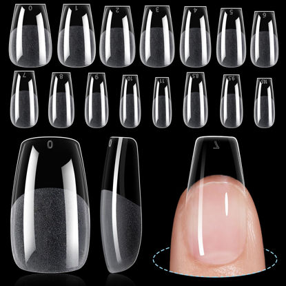 Picture of TOMICCA Medium Coffin Nail Tips, 360Pcs Half Matte Gel x Nail, 15 Sizes Nail Extension Tips Set, Full Cover Pre Shaped Fake Nails for Beginner and Professional DIY Nail Salon