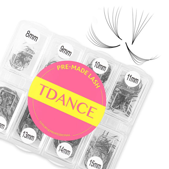 Picture of TDANCE 600 Fans Premade Fans Eyelash Extensions 8-15mm Mixed Length Pre Made Fans Lash Extensions 5D 8D 10D 12D 14D 16D 24D Handmade Promades Eyelash Fans C/D Curl Loose Fans(600-5D-0.07-C-8-15mm)