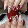 Picture of Christmas Press on Nails Medium Almond MABKJLF Winter Fake Nails Nude Red False Nails with Designs Snowflake Reindeer Glossy Glue on Nails Xmas Acrylic Nails for Women Girls 24 Pcs