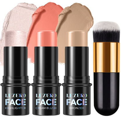 Picture of 3Pcs Cream Contour Stick Makeup Kit, Shades with Highlighter Stick, Blush Stick and Bronzer Stick for Sculpt the Cheeks, Long Lasting, Waterproof, Dewy & Matte Finish, FAIR (#07,10,13)