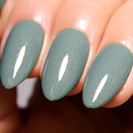 Picture of Imtiti Glitter Gel Nail Polish, 0.5 Fl Oz Sage Green Glitter Gel Polish Soak Off LED U V Gold Shimmer Sparkle Nail Gel Polish DIY Nail Art Starter Manicure Salon Gel Nail Polish Kit