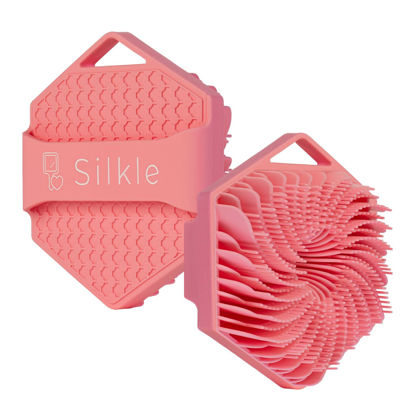Picture of SILKLE Silicone Body Scrubber - Exfoliating Bath Brush and Skin Cleanser - Shower Sponge for Gentle Body Scrub and Wash - Silicone Scrubbing Care Tool for a Refreshed and Renewed You - Pink