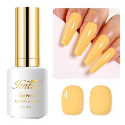 Picture of Imtiti Yellow Gel Nail Polish, 0.5 Fl Oz Bright Yellow Gel Polish Soak Off LED UV Nail Gel Polish Spring Summer Gel Nail Polish DIY Nail Art Starter Manicure Salon Gel Nail Kit