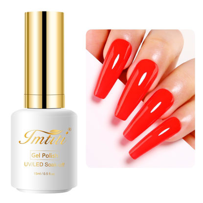 Picture of Imtiti Red Gel Nail Polish, 0.5 Fl Oz Bright Red Gel Polish Soak Off LED UV Nail Gel Polish Spring Summer Gel Nail Polish DIY Nail Art Starter Manicure Salon Gel Nail Kit