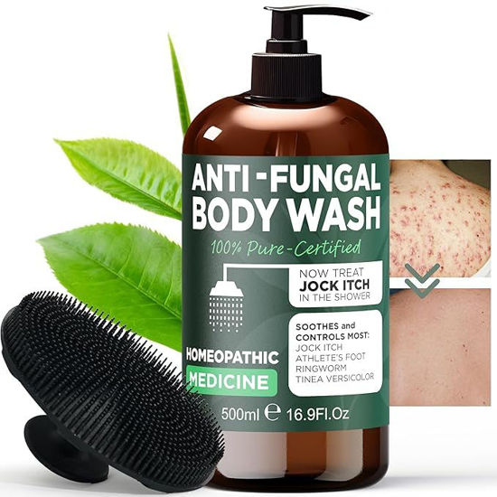 Picture of Antifungal Body Wash with Tea Tree Oil | Antibacterial Soap for Back Acne,Treats Ringworm, Eczema & Jock Itch | Antibacterial Body Soap For Men And Women | Includes Silicon Body Scrubber (16.9 oz)