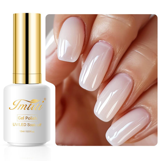 Picture of Imtiti Milky White Gel Polish, 0.5 Fl Oz Milky White Gel Nail Polish Soak Off LED U V Nail Gel Polish Neutral Jelly Gel Nail Polish DIY Nail Art Starter Manicure Salon Gel Nail Kit Women Girls