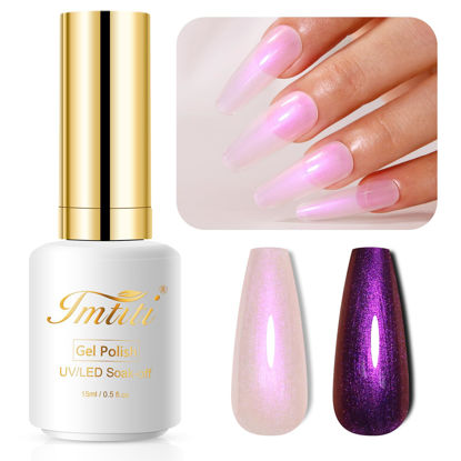 Picture of Imtiti Pearl Gel Nail Polish, 0.5 Fl Oz Rose Purple Transparent Shell Shimmer Nail Gel Polish Mermaid Nail Drawing Gel Polish Iridescent Pearlescent Spring Summer Nail Polish Soak Off Led UV