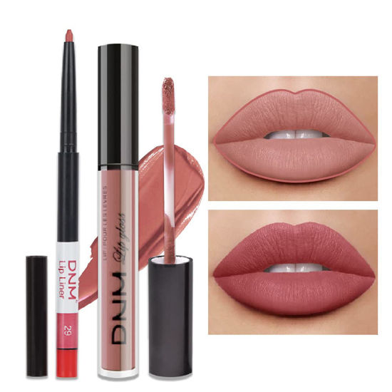 Picture of evpct 2Pcs Nude Pink Matte Lip Liner and Lipstick Pencil Makeup Set DNM Brown Liquid Lipstick Lip gloss Stain Set Long Lasting Waterproof labiales mate 24 horas originales matte larga duracion 24 29#