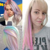 Picture of 16Pcs Kids Purple Color Clip in Hair Extensions 20inch Colored Party Clip on in Hairpieces Ombre Purple Synthetic Colorful Straight Multi-Colors Hair Streak for Girls(Light Pink+light Purple)