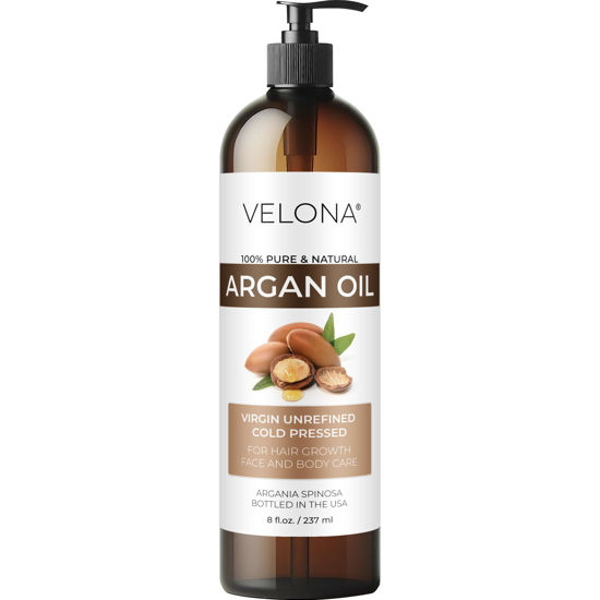 Picture of velona Argan Oil - 8 Fl Oz | Morocco Oil | Stimulate Hair Growth, Skin, Body and Face Care | Nails Protector | Unrefined, Cold Pressed | Cap Kit