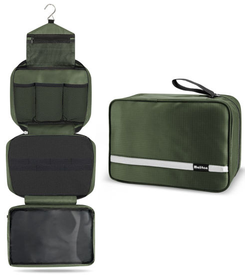 Picture of Maliton Travel Toiletry Bag for Men, Hanging Toiletry Bag with 4 Compartments, Portable Waterproof Compact Travel Bathroom Organizer, Ideal for Travel Daily Life (Olive Green)