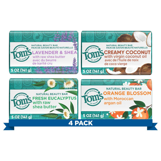 Picture of Tom's of Maine Bar Soap Variety Pack, Natural Bar Soap for Women and Men, Lavender & Shea, Fresh Eucalyptus, Creamy Coconut, Orange Blossom, 5 oz Bars (4-Pack)