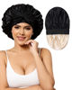 Picture of Satin Bonnet for Women Silk Bonnets for Sleeping Curly Hair Bonnet with Elastic Tie Band Reversible Double Layer Sleep Cap Hair Wrap (Black + Champagne)