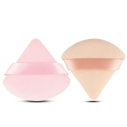Picture of 2 Pcs EVAOUXIU Triangle Powder Puff for Face Powder, Soft Plush Setting Powder Puff, Velour Cosmetic Foundation Blender Sponge Beauty Makeup Tools (Pink&Nude)