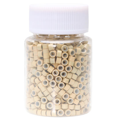 Picture of NIACONN 1000pcs Microlink Beads 4mm Silicone Lined Hair Tinsel Beads Micro Link Rings for Hair Extension - blonde