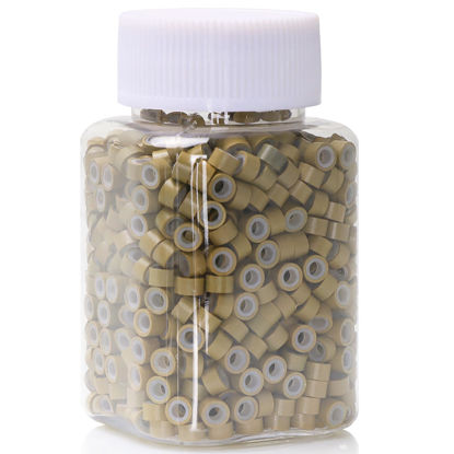 Picture of NIACONN 1000pcs Microlink Beads 5mm Silicone Lined Hair Tinsel Beads Micro Link Rings for Hair Extension - Chestnut Brown