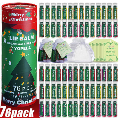 Picture of Yopela 76 Pack Christmas Natural Lip Balm Bulk with Vitamin E and Coconut Oil Lip Care Set - Moisturizing, Soothing, and Repairing Dry and Chapped Lips - 19 Flavors - Non-GMO
