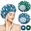 Picture of 2 Sets Large Shower Caps for Women, Waterproof Shower Cap Double Layers Bath Caps Stocking Stuffers for Women Long Thick Hair (Blue/Green)