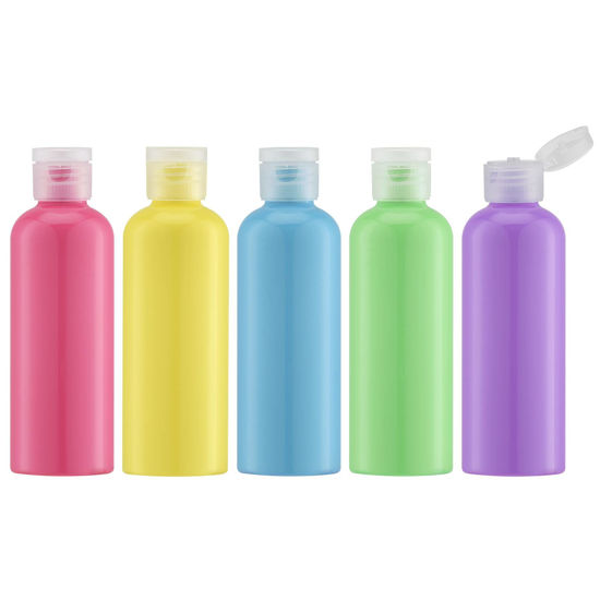 Picture of LISAPACK 3.4Oz Travel Bottles with Flip Cap (5 Pcs) Empty Dispenser Container for Travel Size Cosmetics (100ml, Multi-colored)