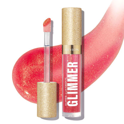 Picture of REVLON Super Lustrous Glimmer Gloss, Non-Sticky Lip Gloss, High-Shine Finish, Plant-Based Glitter, 007 Haute Honey, 0.13 fl oz