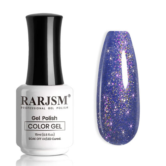 Picture of RARJSM Glitter Gel Nail Polish Bluish Purple Chunky Iridescent Rainbow Sparkle Holographic Small Flakes Shimmer Diamond Gel Polish Single Bottle Soak off UV LED Cured for Home Salon Manicure 15ML