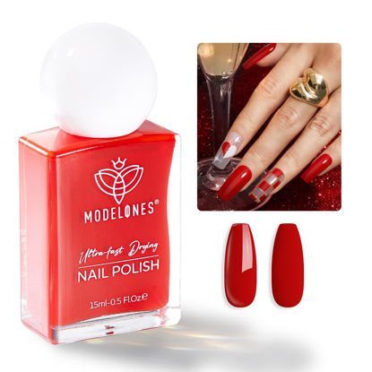Picture of modelones Red Nail Polish, Classic Vibrant Apple Red 15 ml Quick Dry Nail Lacquer Strengthener Long Last Shine Fingernail Toe Nail Art DIY Home Travel Manicure Gift for Women Girls 0.5 Fl Oz
