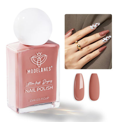 Picture of modelones Brown Nail Polish, Neutral Dark Nude 15 ml Quick Dry Nail Lacquer Strengthener Chip Resistant Long Last Shine Fingernail Toe Nail Art DIY Home Travel Manicure Gift for Women Girls 0.5 Fl Oz