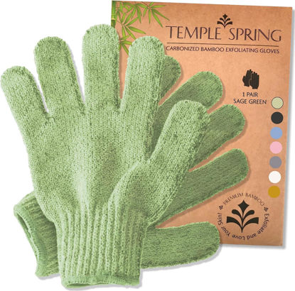Picture of Temple Spring Exfoliating Glove, Carbonized Rayon Bamboo Exfoliating Body Scrubber, Loofah Exfoliating Washcloth, Shower Scrubber, Body Exfoliator Scrub, Loofa Shower Gloves Bath Sponge - Sage Green