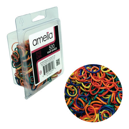 Picture of Amelia Beauty | 500 Count 1/2" Rubber Bands | Premium US Made Rubber Hair Ties | Ideal for Ponytails, Braids & Beards | Strong All Day Hold | Convenient Re-closable Container | Rainbow Mix