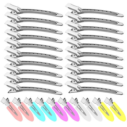 Picture of Duck Billed Hair Clips, Metal Alligator Hair Clips with Holes, Hair Pins 30 Pcs, Metal Hair Clips for Styling and Makeup, Silver Perfect for Home Use and Salon, Bows DIY. (30pcs Mixed)